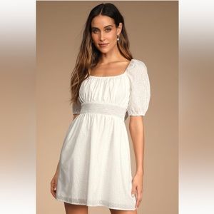 New Medium Lulus Swing into Spring White Floral Burnout Tie-Back Skater Dress